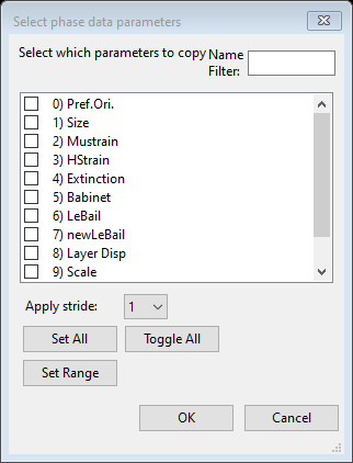 Select phase data parameters