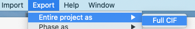 Graphical user interface: menu item for export poject as CIF