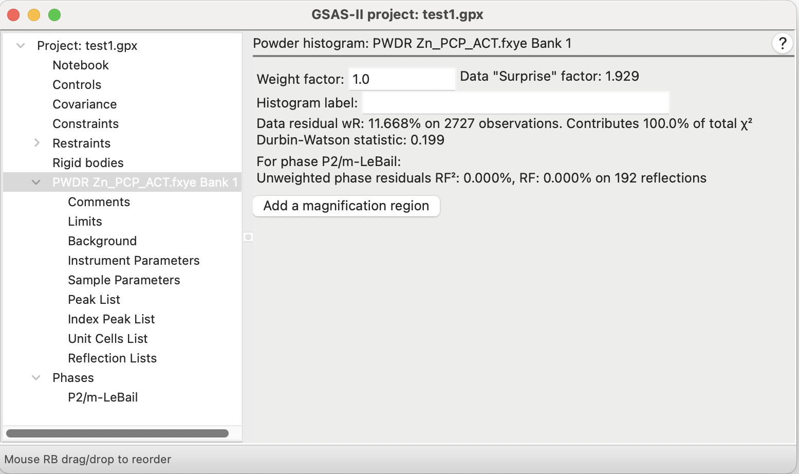 Example of GSAS-II GUI with the default font size (font=0)