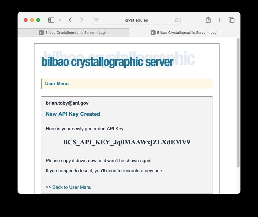 API Key generated