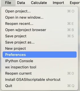 Open GSAS-II Preference menu